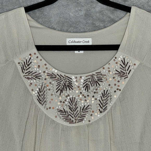 Coldwater Creek 18 1X Shirt Top Beige Solid Sleeveless Scoop Neck Sequins Womens - Picture 3 of 7